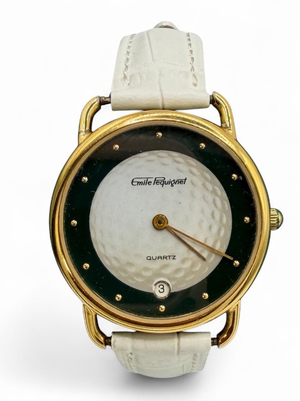 White Dial Gold-Tone Quartz Watch with White Strap